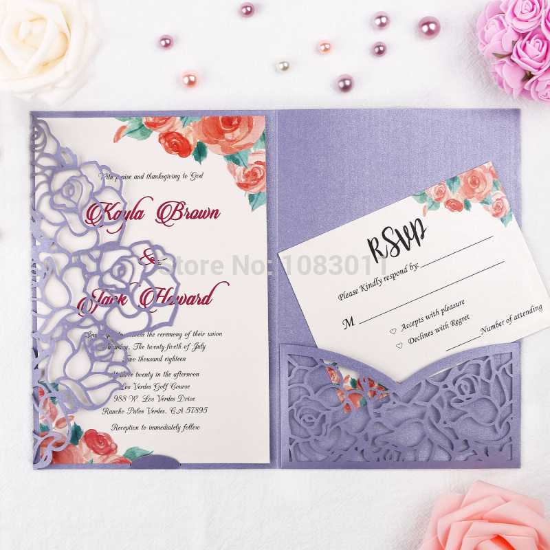 

PONATIA 20 PCS Laser Cut Invitations Card For Wedding Bridal Shower Engagement Birthday (Violet