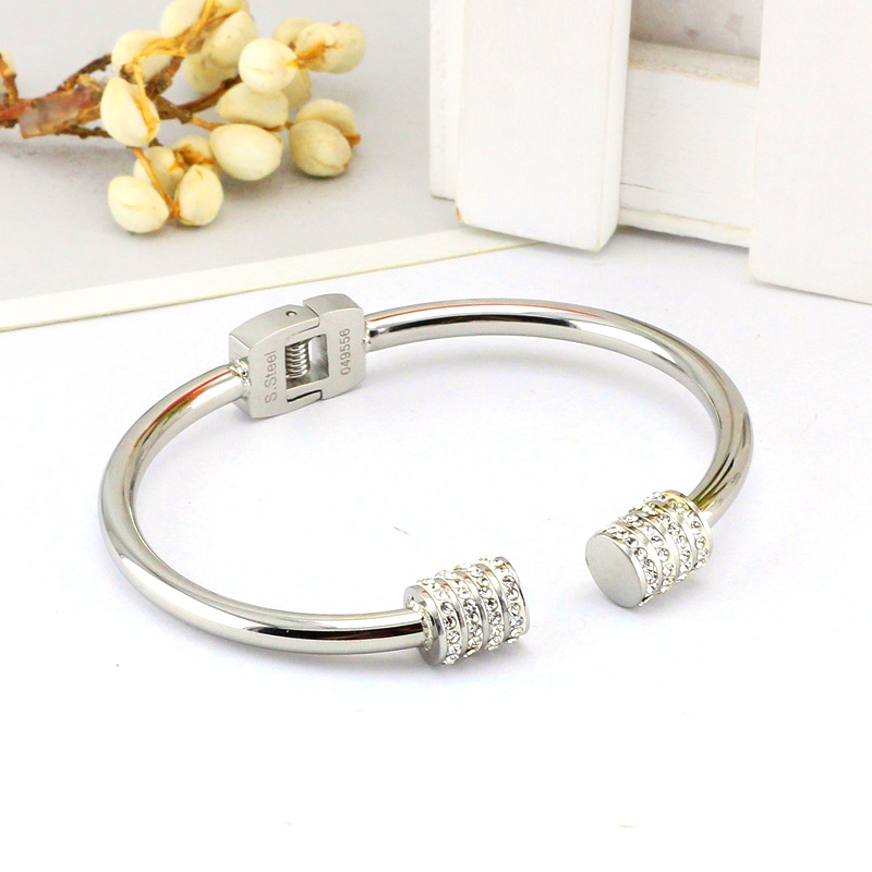 

3Colors Hot 316 Stainless Steel Rose Gold Female Crystals bangle for Women Lover Gift