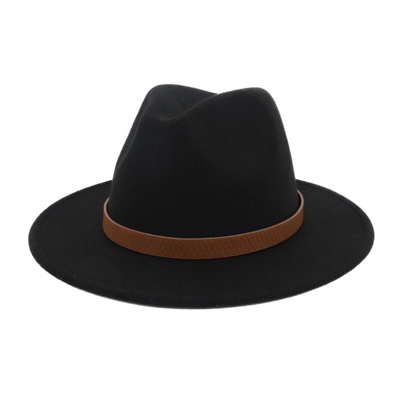 

Top Hat Men Wool Women Bowler Hats Flat Jazz Cap Round Adjustable Casual 6 Colors Autumn Unisex Wide Brim Summer Retro Elegant, Black