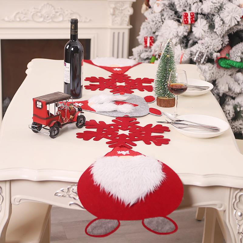 

1x Felt Cloth 170*35cm Merry Christmas Red Snowflake Snowman Long Table Runner Cloth Decor Table Runner