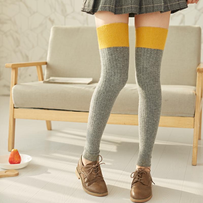 

Autumn And Winter Warm Pile Sock Cover Color Matching Vertical Stripe Wool High Tube Sock Shinguard Cover Knee High Boots