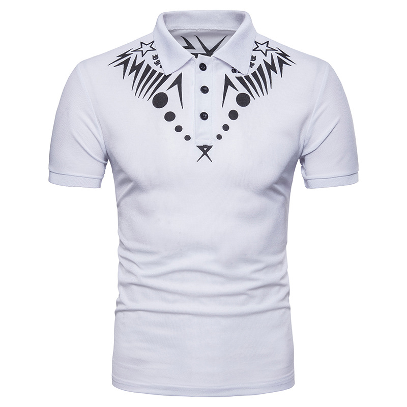 

Summer Brand Shirt Men Geometric Print Homme Casual Slim Fit Mens Polos Fashion Short Sleeve Cotton Camisa -XXL, Light gray