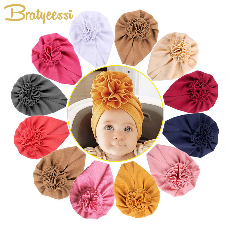 

New Flower Baby Beanie Elastic Infant Turban Hat Baby Cap for Girls Toddler Hats Soft Hat 1-3 Years