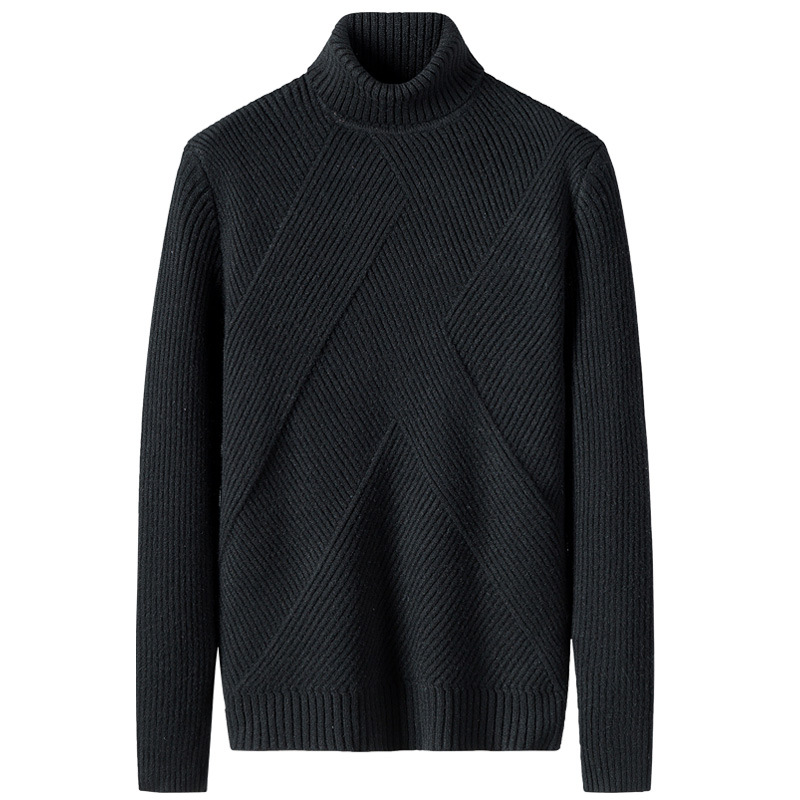 

Mens Turtleneck Sweater Soft Autumn Winter Solid Slim Fit Warm Perfect Quality Long Sleeve Clothes Knitted Casual Male Pullover, Black