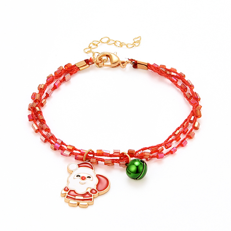 

2020 Hot Sale Christmas theme Christmas Bell Santa Claus Shape Shape Bracelet Super Trendy Alloy Handmade Rope Jewelry Gift