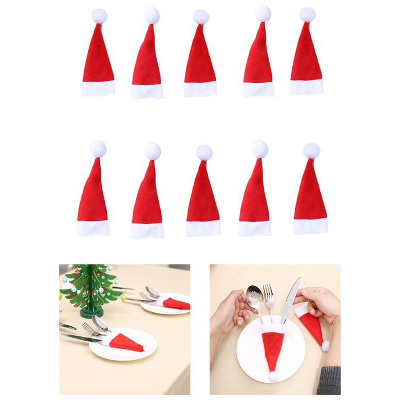 

10 Pcs Christmas Hat Tableware Knife Fork Mat Christmas Decorative Tableware Cover Navidad Decorations Home Decor New Year Gift