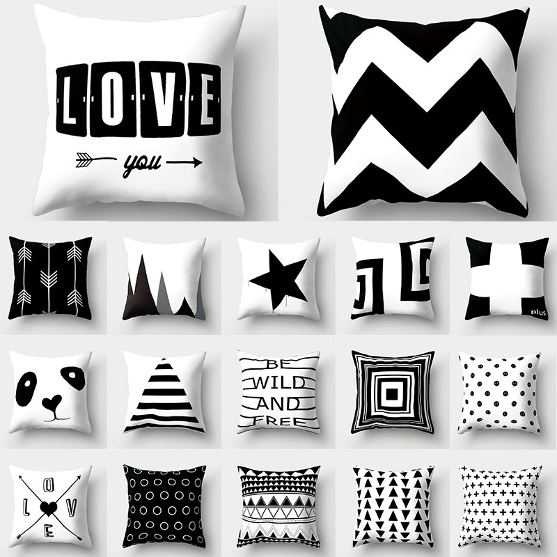 

Black White Geometric Cushion Cover 45x45 Pillowcase Sofa Cushions Decorative Pillowcover Polyester Home Decor Pillow Cases, 026