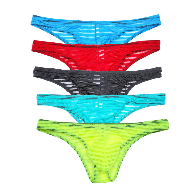 

5PCS/Set Mens Underwear Briefs Striped Mens Briefs Thongs G-strings Sexy Erotic Jockstraps Transparent Underpants T-back Panties