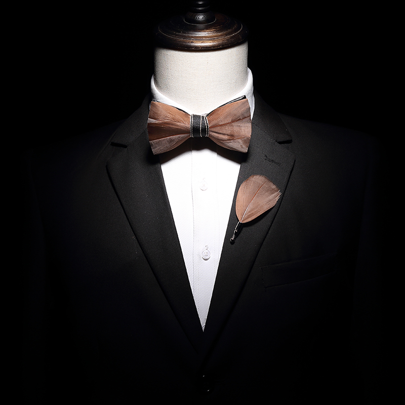 

Free shipping new fashion men's male Handmade natural feathers 13 color solid color women bow tie brooch set wedding groom party