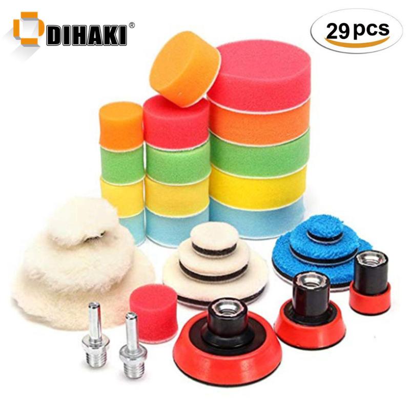 

29PCS Buffing Pads Car Foam Drill Polishing Pad Kit Tool For Car Polisher + Drill Adaptor Sealing Glaze Waxing Buffing Pads Set