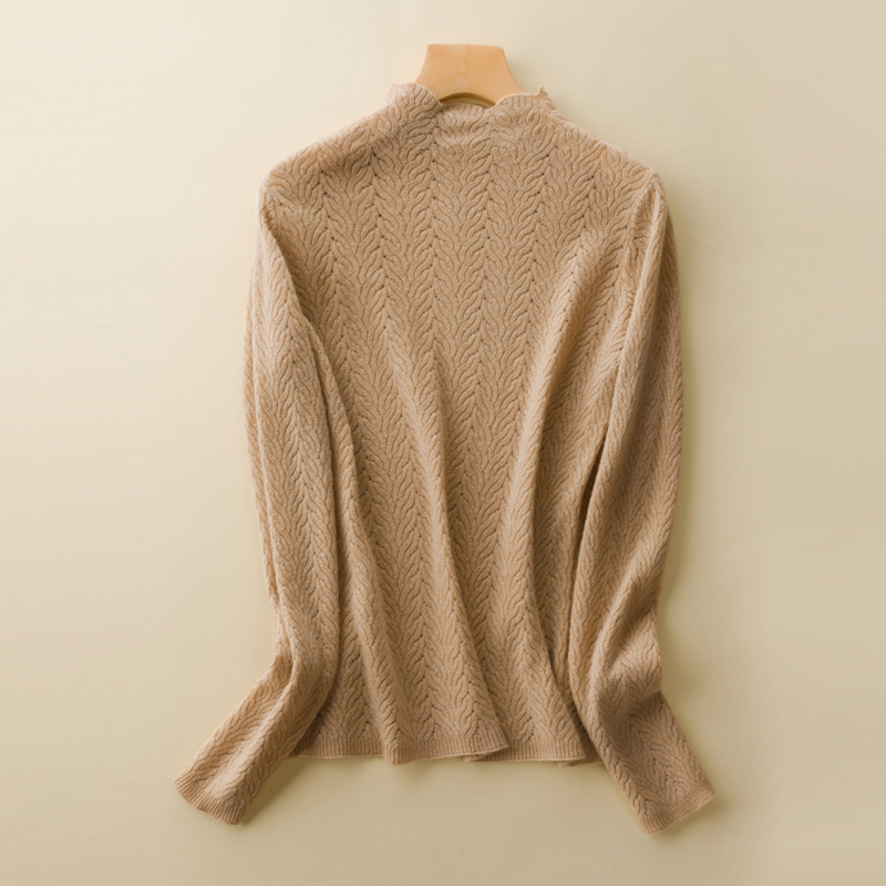 

Textured Jacquard Wool Sweater Women Knitted Eyelet Pullovers Autumn 2020, Black