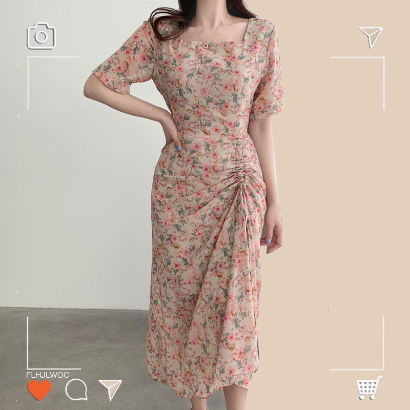 

Temperament Beautiful Long Chic Dress Hot Sales Women Korea Japnese Floral Print Pastoral Draped Flhjlwoc Long Chiffon Dress 521, Black