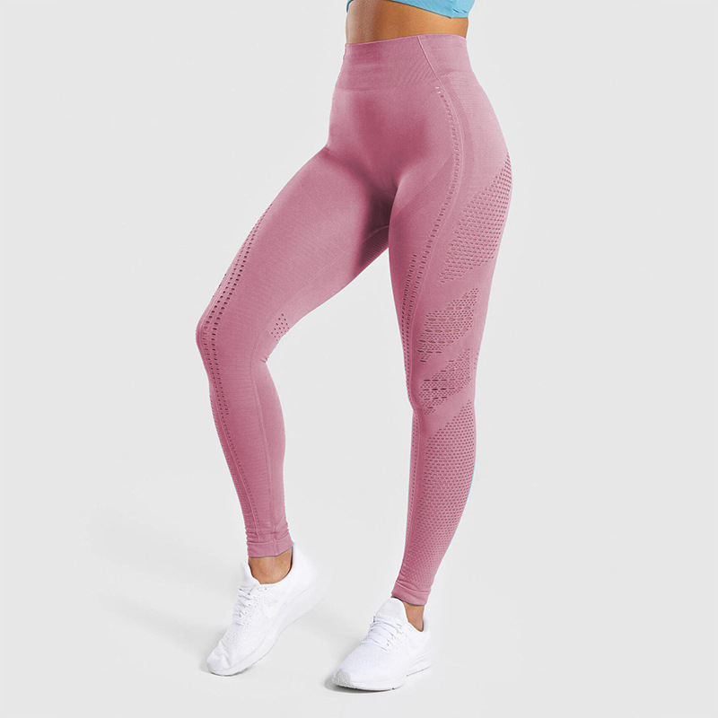 

2020 Seamless Knitted Buttocks Hollow Out Moisture Wicking Women Yoga Pants Sports Fitness Pants Sexy Hip Bottom Leggings Nylon, Pink
