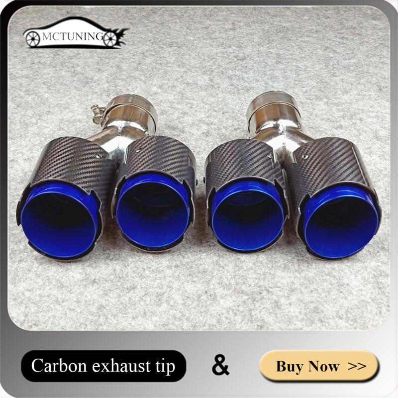 

304 Stainless steel Glossy Burnt Blue Y Model Double Exhaust Pipes Glossy Carbon Fiber Muffler Diffuser Tips