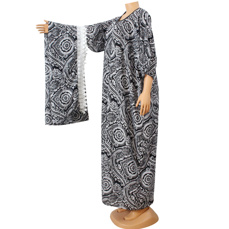 

2020 Elegant Women Fashion Print O-Neck Dress Half Flare Sleeve Black Casual High Waist Dresses African