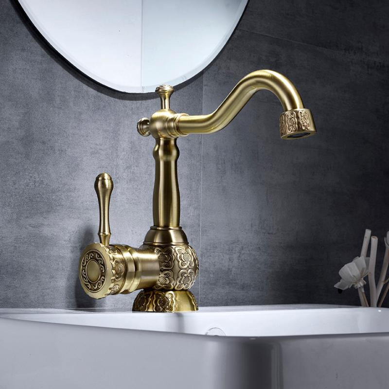 

Basin Faucets Antique Brass Bathroom Sink Mixer Grifo Lavabo Single Handle Single Hole WC Bathroom Faucet Brass Hot and Cold Tap