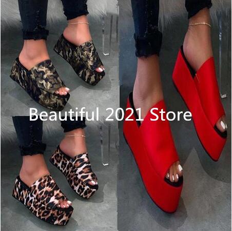 

outdoor beach flip flop MS summer new 2020 women high-heeled flat non-slip beach slippers waterproof platform durable sandals, Brown