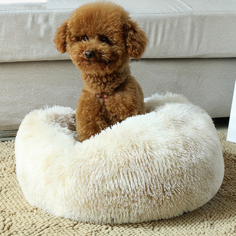 

Round Super Soft Dog Bed Washable Long Plush Dog Kennel Cat House Velvet Mats Sofa For Chihuahua Basket Pet Bed, White