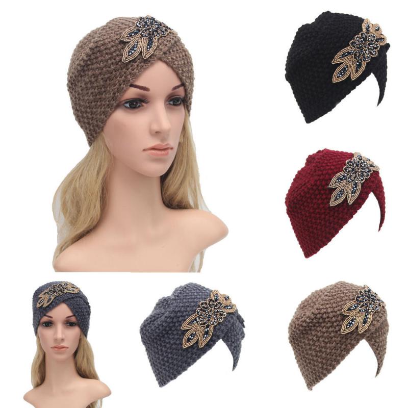

Fshion Womens Winter Warm Knit Crochet Ski Hat Braided Turban Headdress Cap, Black