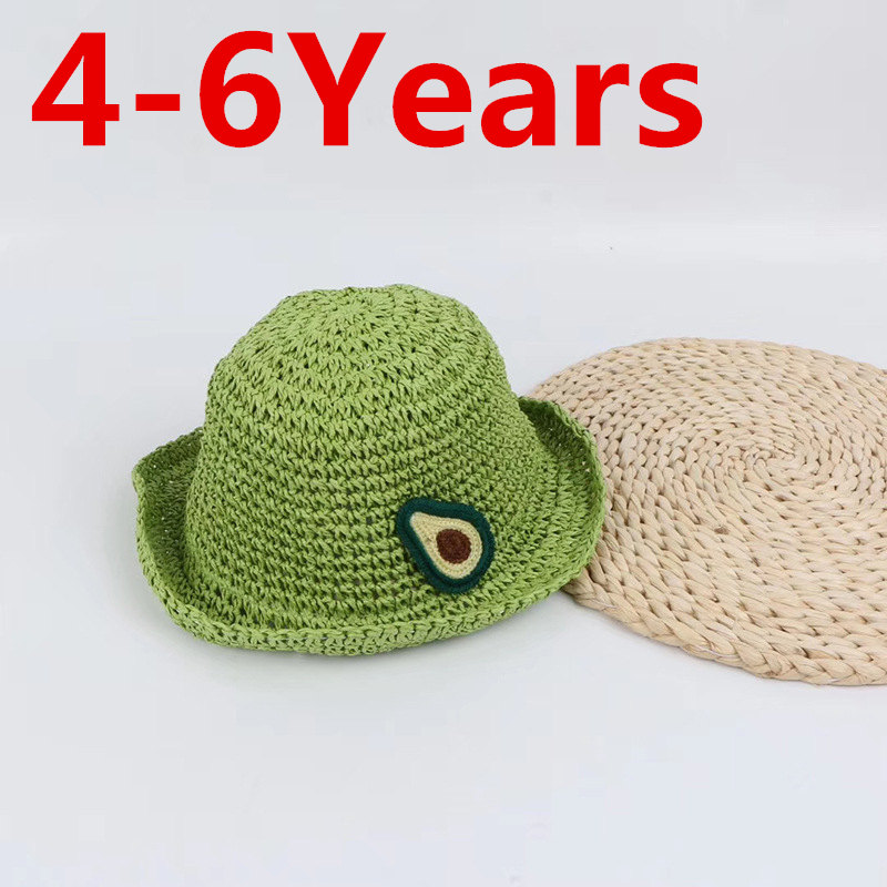 

Baby Girls Kids Cartoon fruit Trap Hats Summer Bucket Straw Sun Hat Cap 52cm For 4-6Y Kinderen Free shipping, Yellow