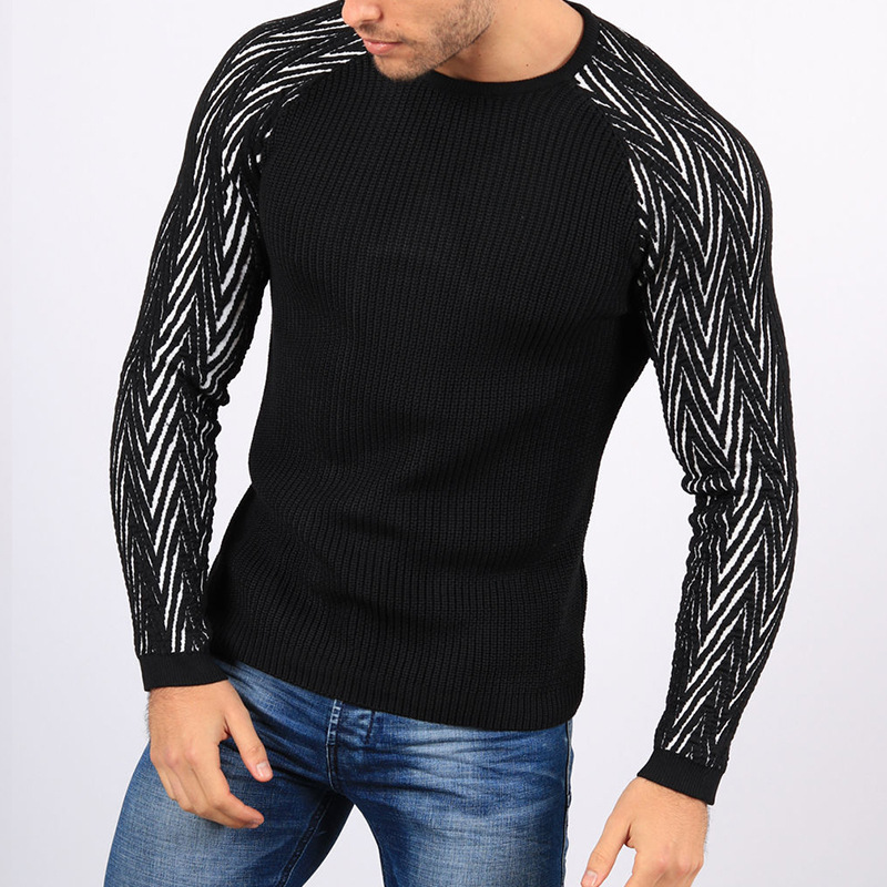 

2020 Men O-neck Wool Jumper Autumn Winter Warm Patchwork Slim Fit Comfortable Clothes Knitted Casual Male Sweater Pull Homme, Black