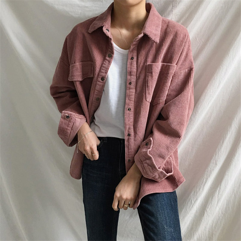 

HziriP Autumn New Corduroy Warm Jacket High Quality Retro Brief Elegant 2020 Vintage All-Match Solid Gentle Cardigans Chic Coat, Pink