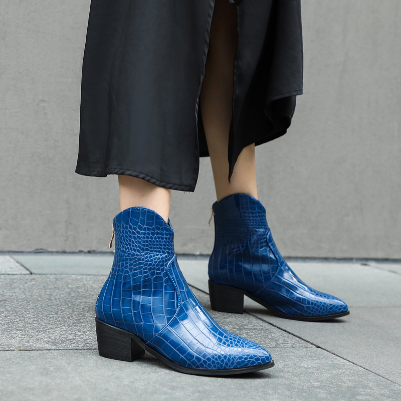 

Autumn winter fashion western boots new arrival pointed toe zipper ankle boots for women comfortable thick heel ladies 43, Black