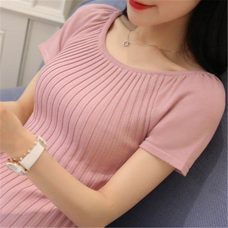 

Women Summer Knitted Sweaters and Pullovers O Neck Short Sleeve Shirts Solid Slim sweater shirts Sueter mujer ZY4249, Green