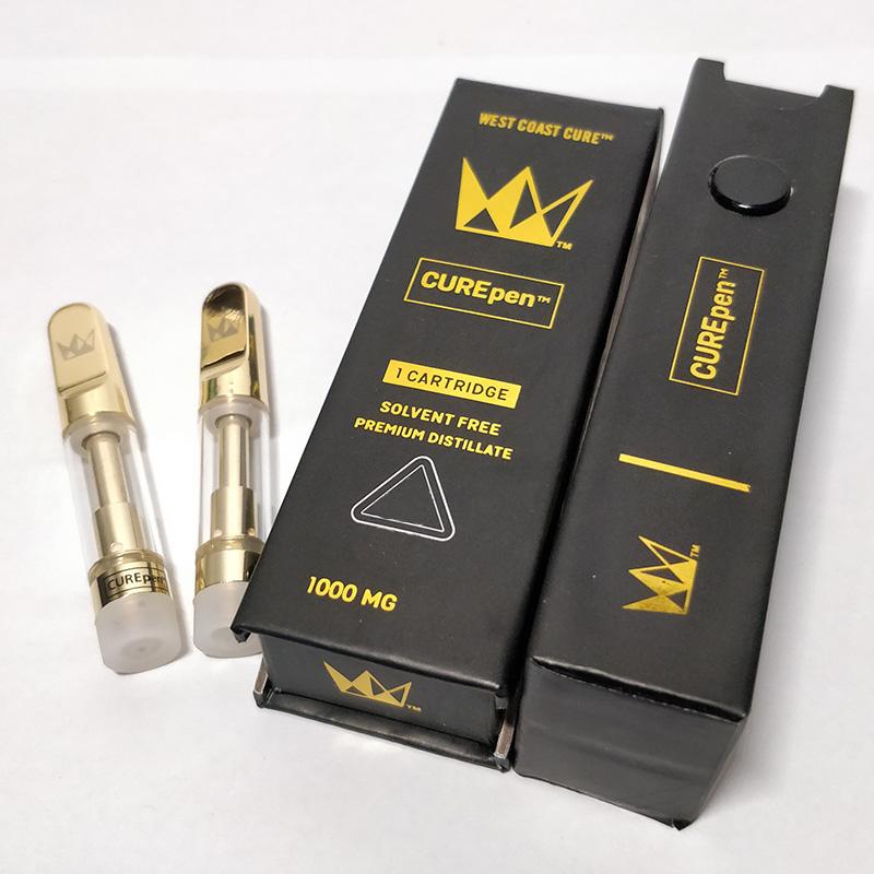 

West Coast Cure Vape Pen Cartridges 0.8ml 1.0ml CurePEN Empty Vapor Ceramic Coil Gold Tip Carts Glass Tank Childproof Box Packaging