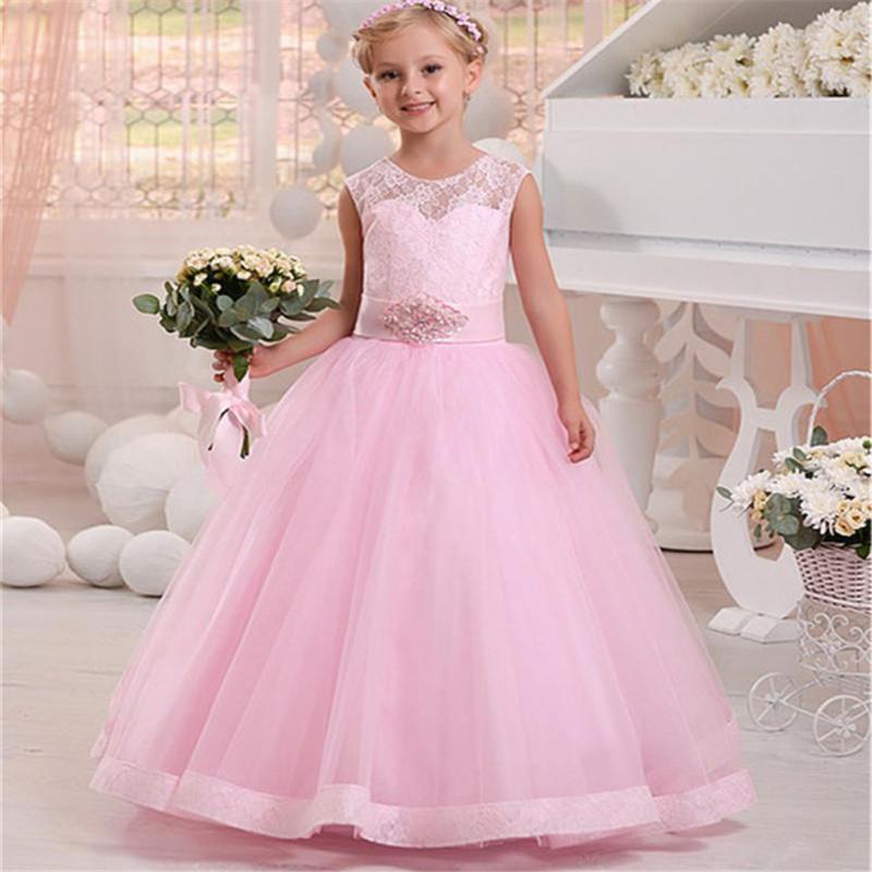 

Flower Girl Dresses Lace Applique Fluffy Tulle Sleeveless Pageant Party Gown For Girls First Holy Communion Kids Prom Dresses, As picture color