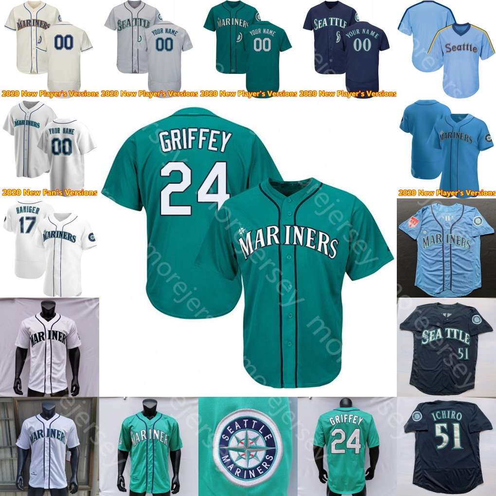 

New Seattle Jersey Ken Griffey Ichiro Suzuki Dee Gordon Kyle Seager Mitch Haniger Mallex Smith Daniel Vogelbach Yusei Kikuchi Taijuan Walker, 2020 new fan's versions green
