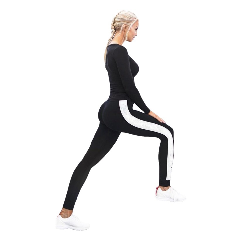 

New Women Yoga Leggings Solid Stitch High Waist Sweatpants Push Up Elastic Legging Tight Sports Running Pant, Black