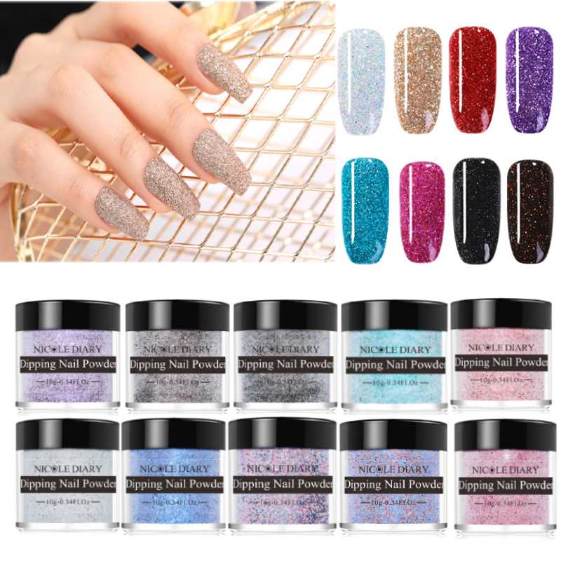

NICOLE DIARY 10g Dipping Nail Powder Color Glitter Natural Dry for Nail Art Decor