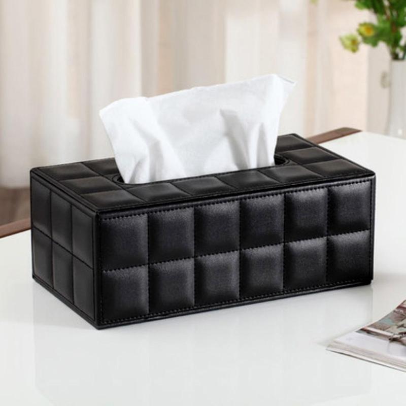

Faux Leather Rectangle Modern Paper Holder Tissue Dispenser Storage Box Napkin Organizer Car Home Office Restaurant Decor Tool