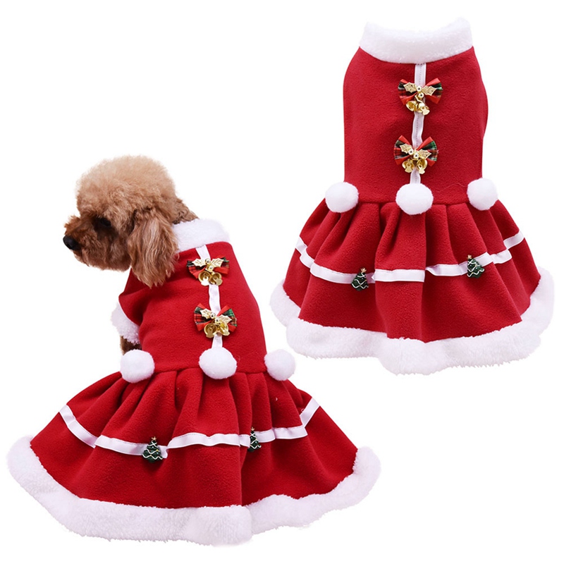 

Christmas Dog Clothes Solid Color Dress Autumn And Winter Warm Costume Dog Cat Coat For Small Dogs Cats Christmas Dress, As pic