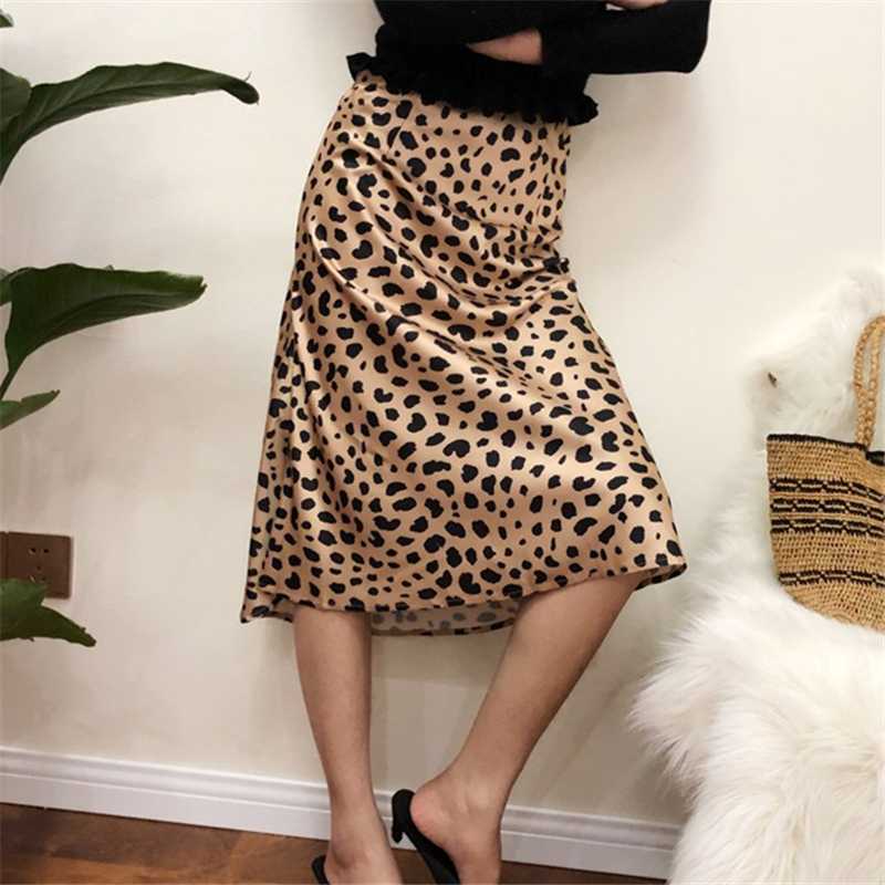

Fashion Skirt Women Cheetah Print Skirt Ladies Elegant Midi Office Skirts Korean Vintage High Waisted Skirts Jupe Femme, Khaki