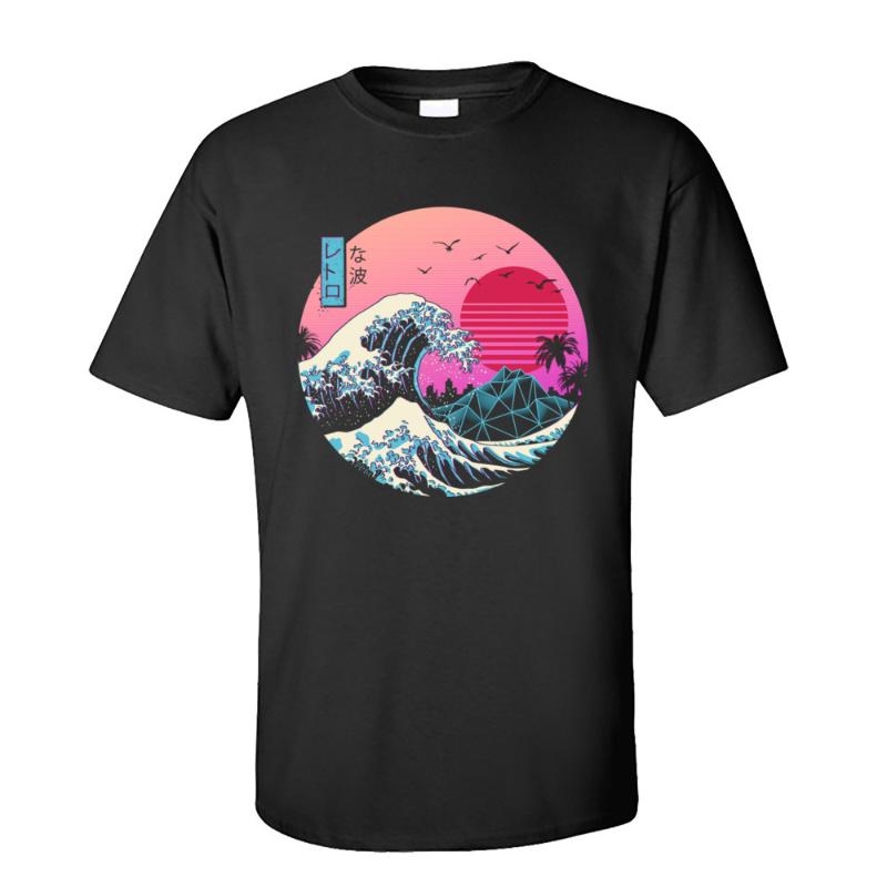 

Vaporwave Graphic Tshirt Men Basic T-shirts O Neck Short Sleeve Cotton The Great Retro Tops T Shirt 80s T-shirts Japan, Gray