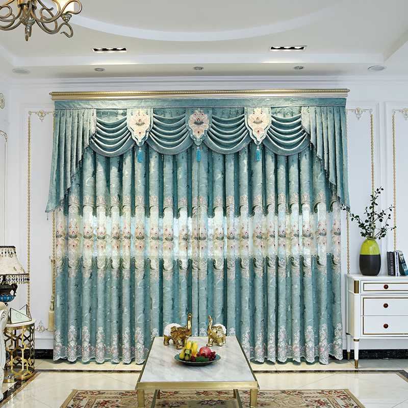 

2020 new high-end European style living room curtains, sun-shading hollow embroidery simple European household finished curtains, Luxury tulle