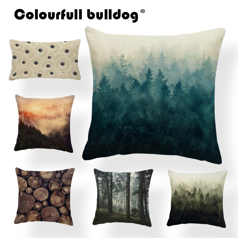 

Plant Cushion Forest Canyon Mountain Fog Landscape Wood Pillow Cases Home Outdoor Decor Home Throw Pillows 43X43 Burlap Soft