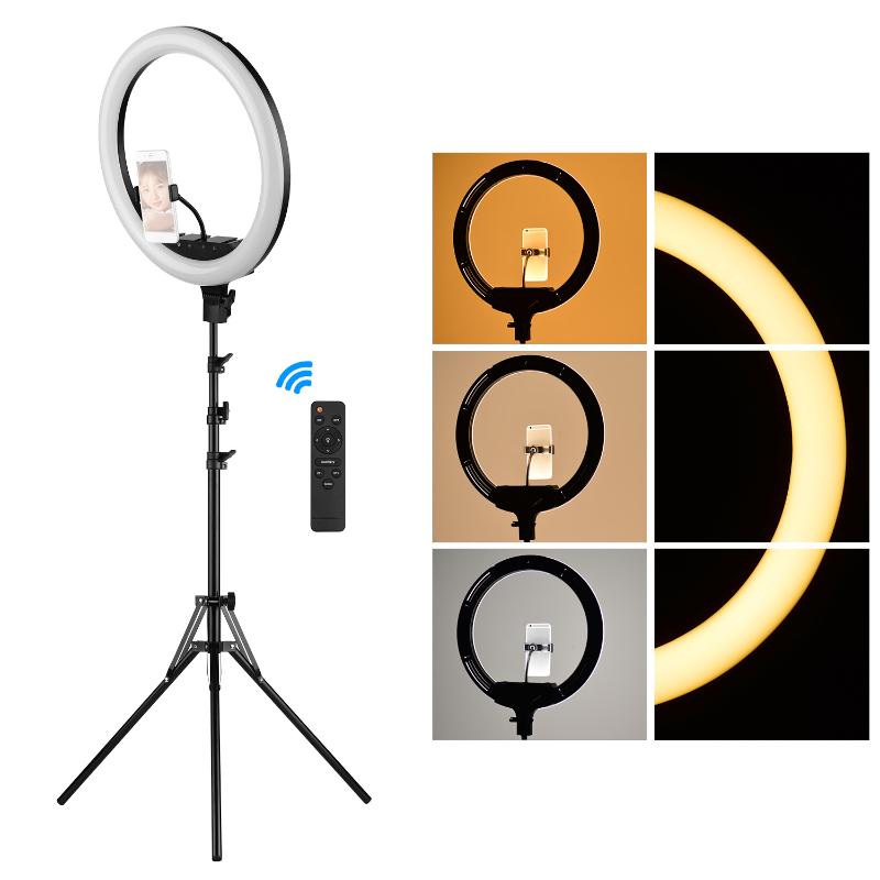 

18 Inch LED Ring Light Fill-in Lamp 48W 2700K-5500K with Tripod Cell Phone Holders for Photography Shooting Makeup Vlogging
