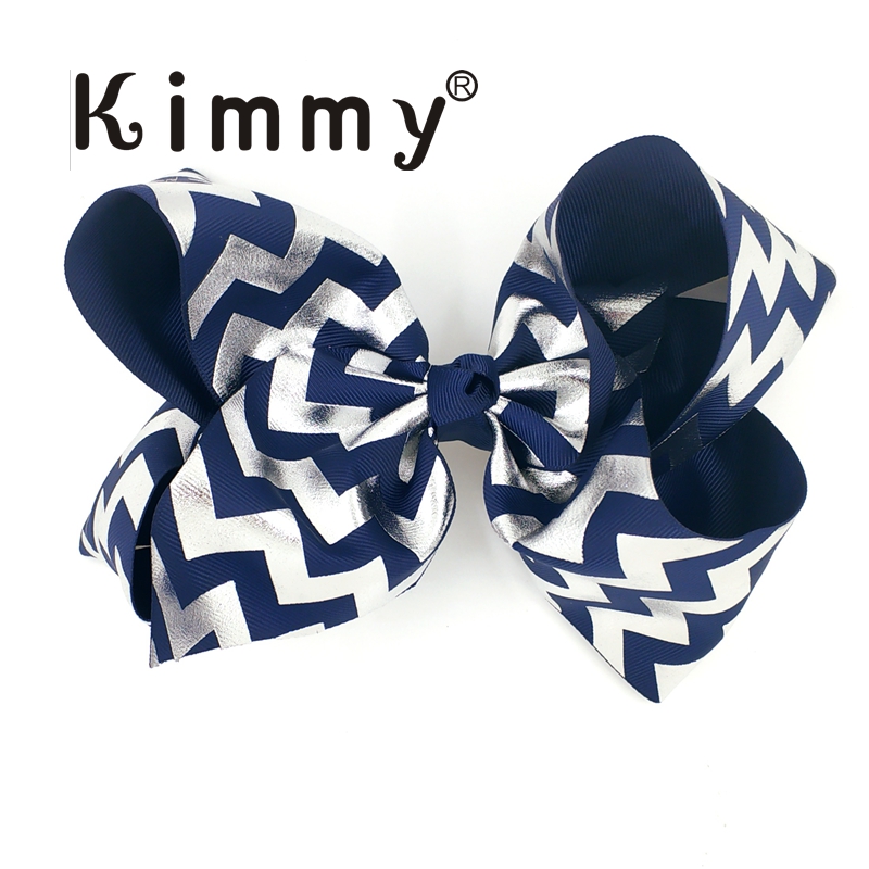 

10pcs 8 Inch Red White Navy Pink Tropic Silver Chevron Hair Bow - Paisley Bows