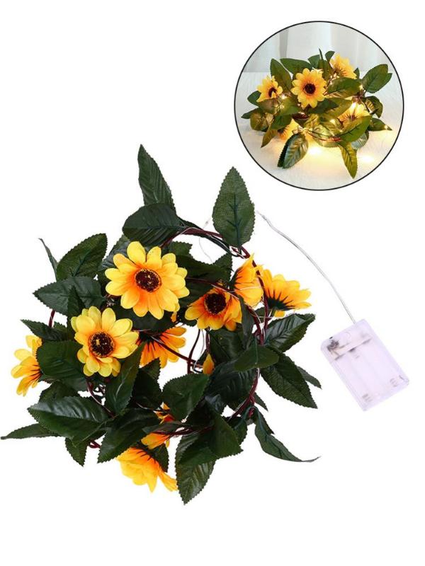 

7.2 FT 30 LED Lights Sunflowers Garland Copper Wire Lights Strings Artificial Vine Rattan Lamp String Christmas Party Decor, Warm white