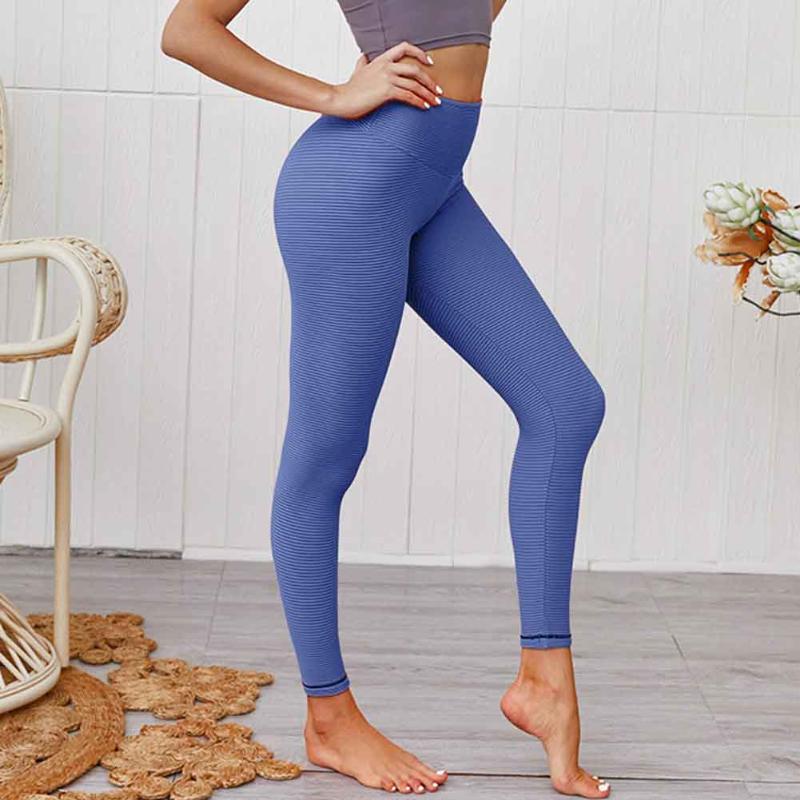 

Women Nylon Exercise Running Daily Yoga Pants Workout Gym Fitness Sports Push Up Striped Printing Quick Dry Sweat Absorbing, Blue