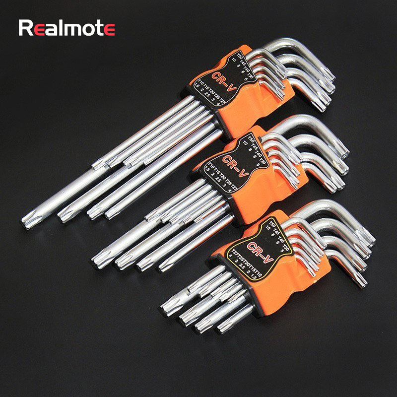 

Realmote 9PCS Double-End L Type Screwdriver Hex Wrench Set Allen Key Hexagon Flat Ball Torx Star Head Spanner Key Set Hand Tools