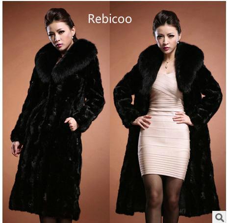 

Women' Winter Autumn Long Jacket Female Faux Fur Collar Fur Coat Large Size Man-Made Overcoat, Black