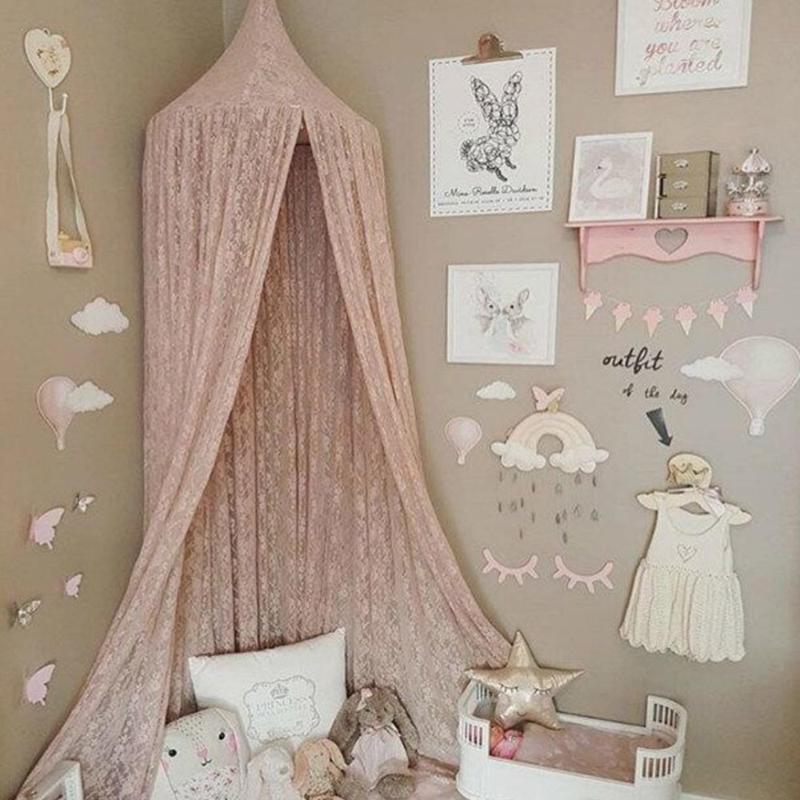 

Baby Bed Curtain Round Lace Bedcover for Kids Room Canopy Bedcover Decor Bedding Accessories Curtain for Babies Christmas HM0091