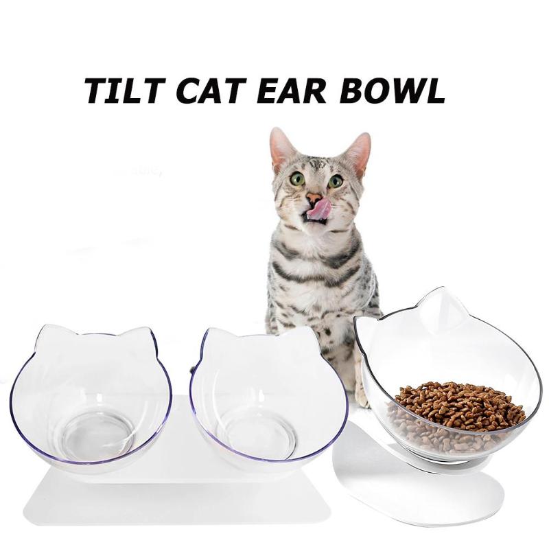 

Non-slip Cat Bowls Removable Oblique Pet Bowl with Raised Stand Transparent Cats Dogs Feeders Water Holder Pet Supplies