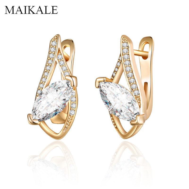 

MAIKALE Luxury Cubic Zirconia Stud Earrings for Women Big Zircon Beads Ear Studs Gold Geometric Earrings Female Jewelry