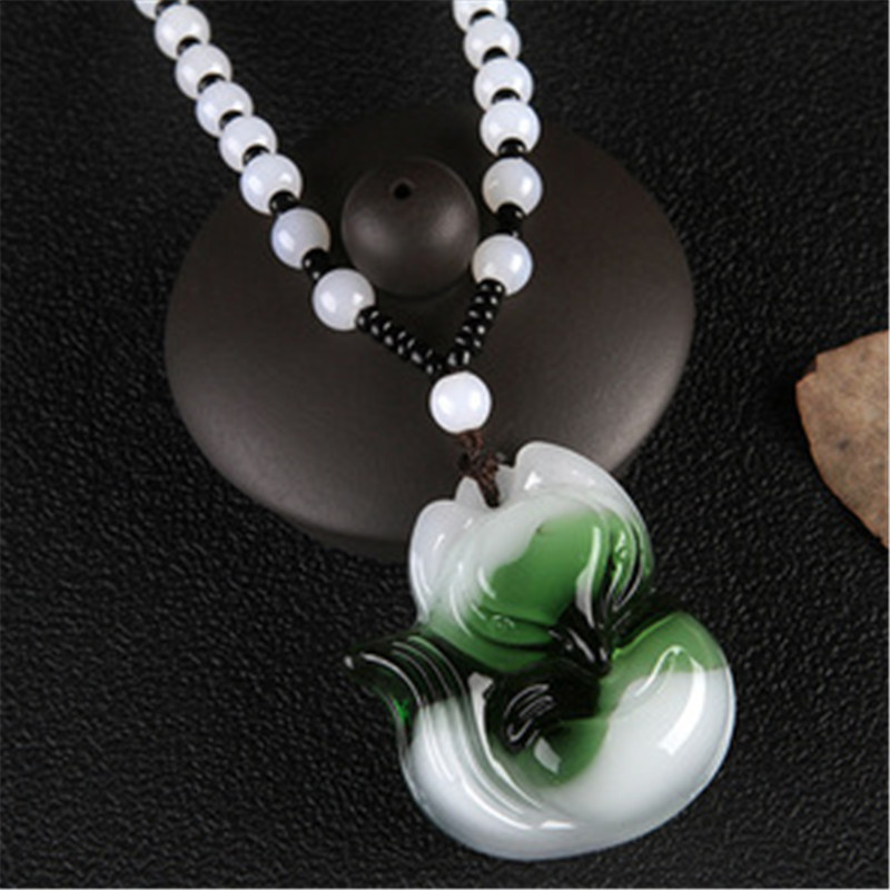 

Natural Green White Chinese Chalcedony Pendant Necklace Fashion Charm Jewelry Carved Amulet Gifts for Women Men