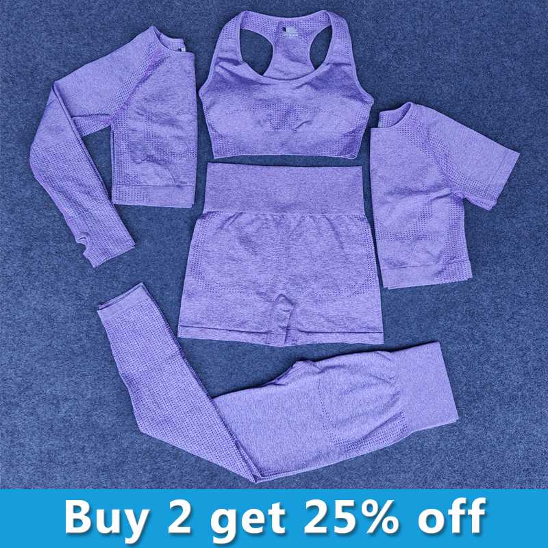 

2020 Women Seamless yoga 5PCS set Fitness Sports Suits GYM Cloth Yoga Shirts High Waist Running Leggings Workout Clothing, Black